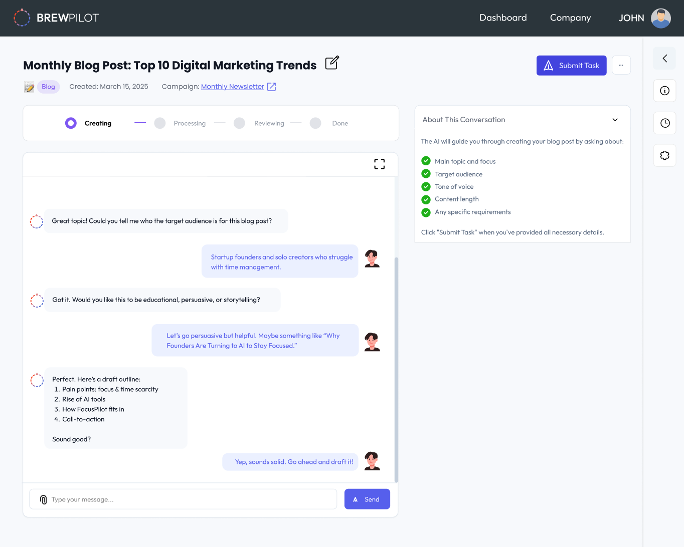 Content Generation Screenshot